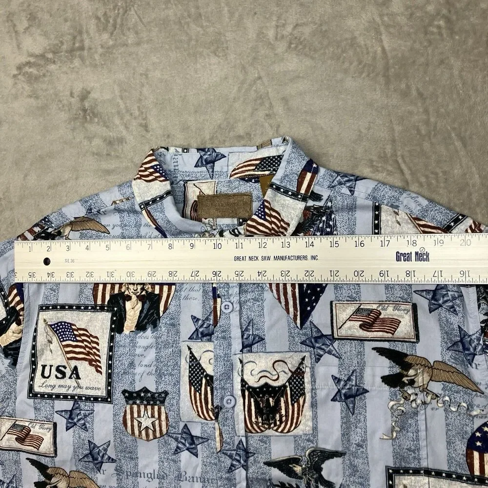 Patriotic Shirt XXL American Flag Uncle Sam Button Up USA Clearwater Outfitters